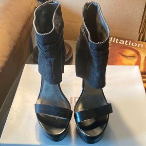Denim Stiletto Moto Heels
